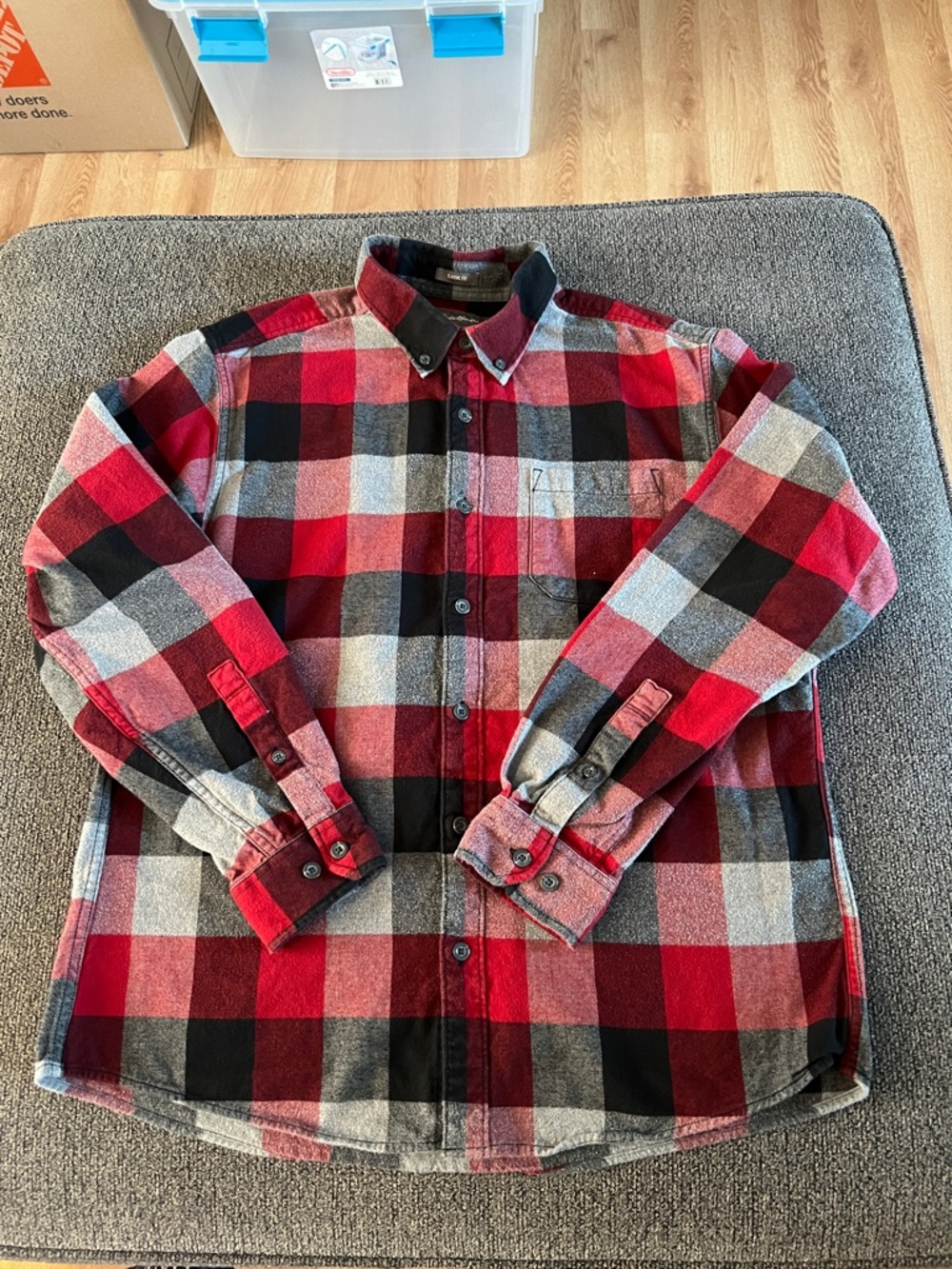 Eddie Bauer Red Black Gray Buffalo Plaid Button-Down Shirt
